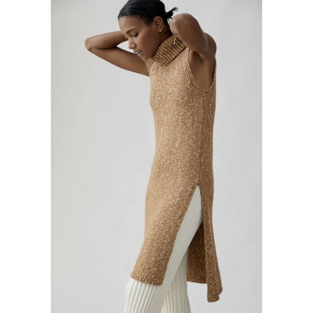 By Anthropologie Womens Small Sleeveless Turtleneck Tunic Sweater Marled Brown